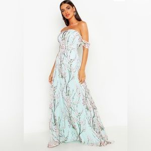 Boohoo Floral Off The Shoulder Maxi Dress